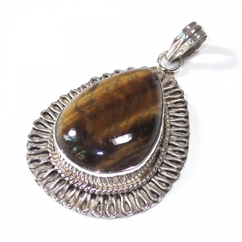 Pure silver genuine gemstone tiger eye teardrop pendant jewellery